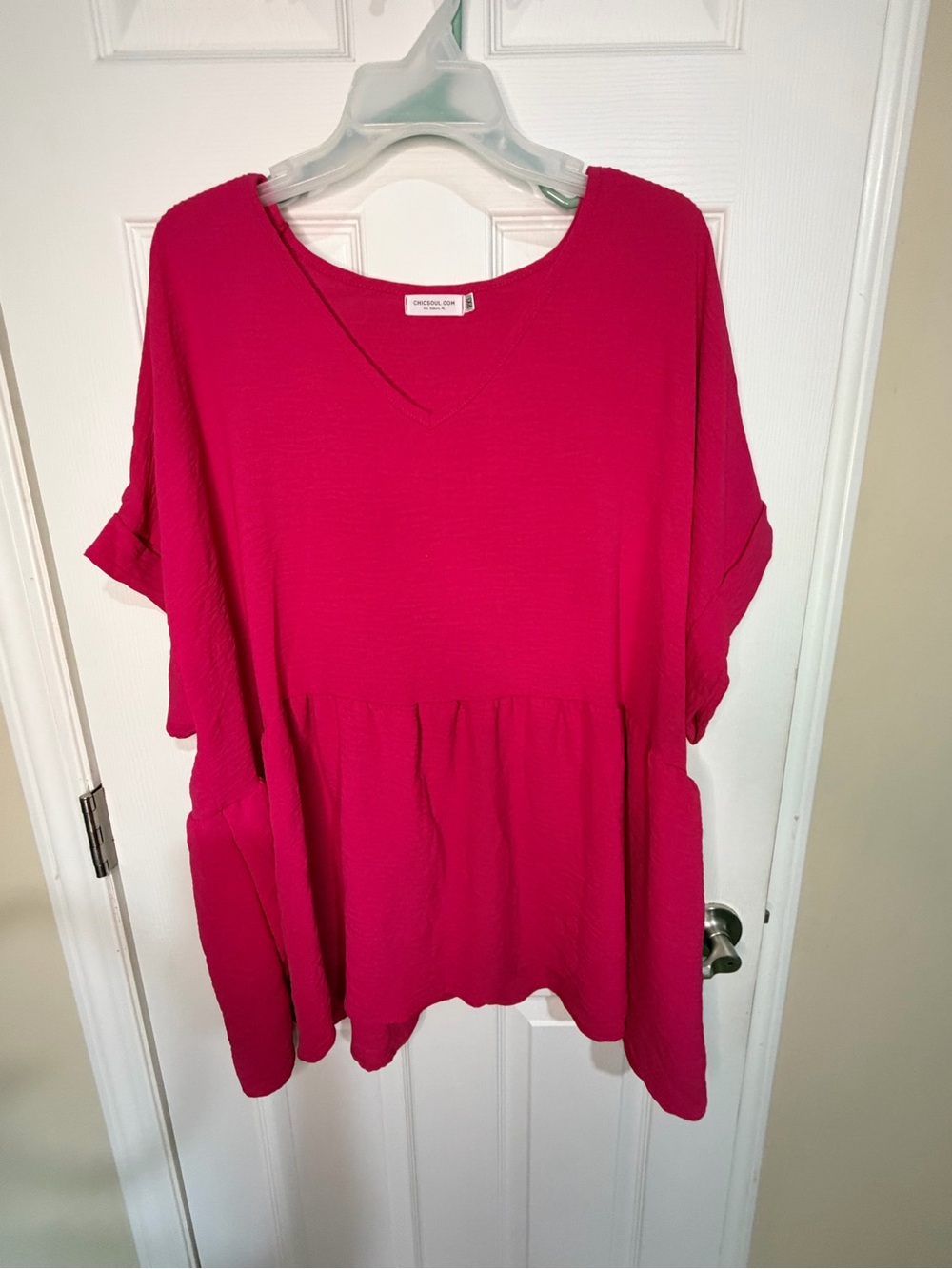 Bright Pink V-Neck Babydoll Tunic Top